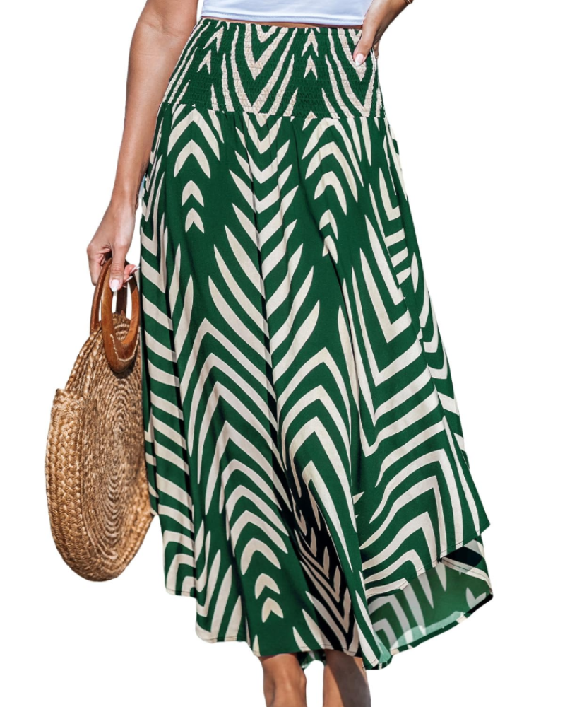 Briar Jupe Maxi Dame – Lang Boheme Nederdel i Viskose med Smocket Talje