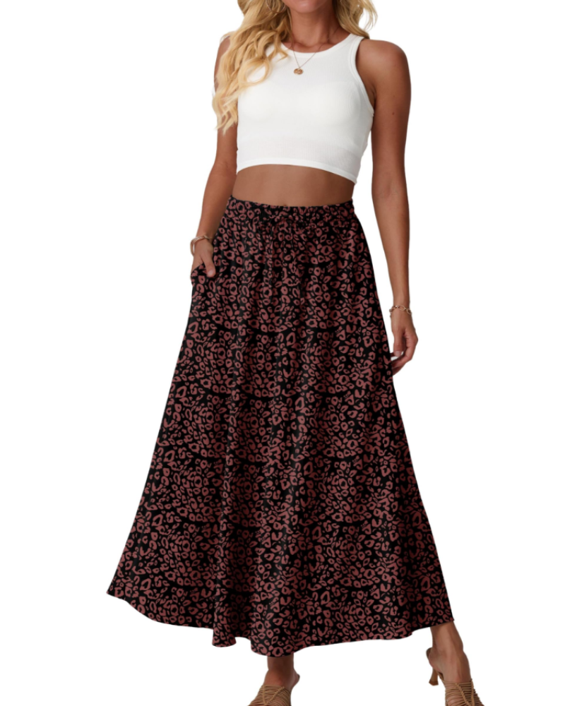 Gonna lunga a trapezio a vita alta con tasche Maeve Jupe Maxi Fleurie da donna