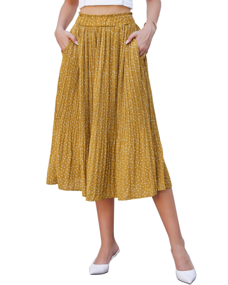 Everly Jupe Midi Plissée Damen – Gepunkteter Chiffonrock mit Taschen