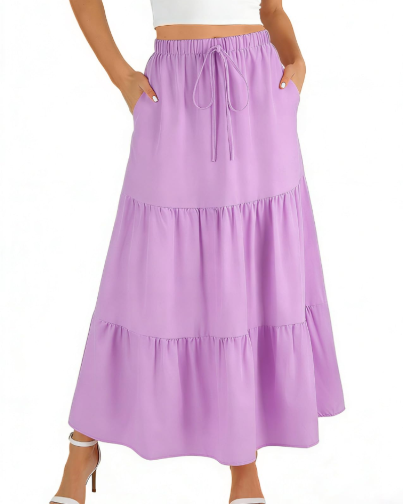 Gonna lunga svasata Grace Jupe Maxi da donna – con vita alta elastica e tasche