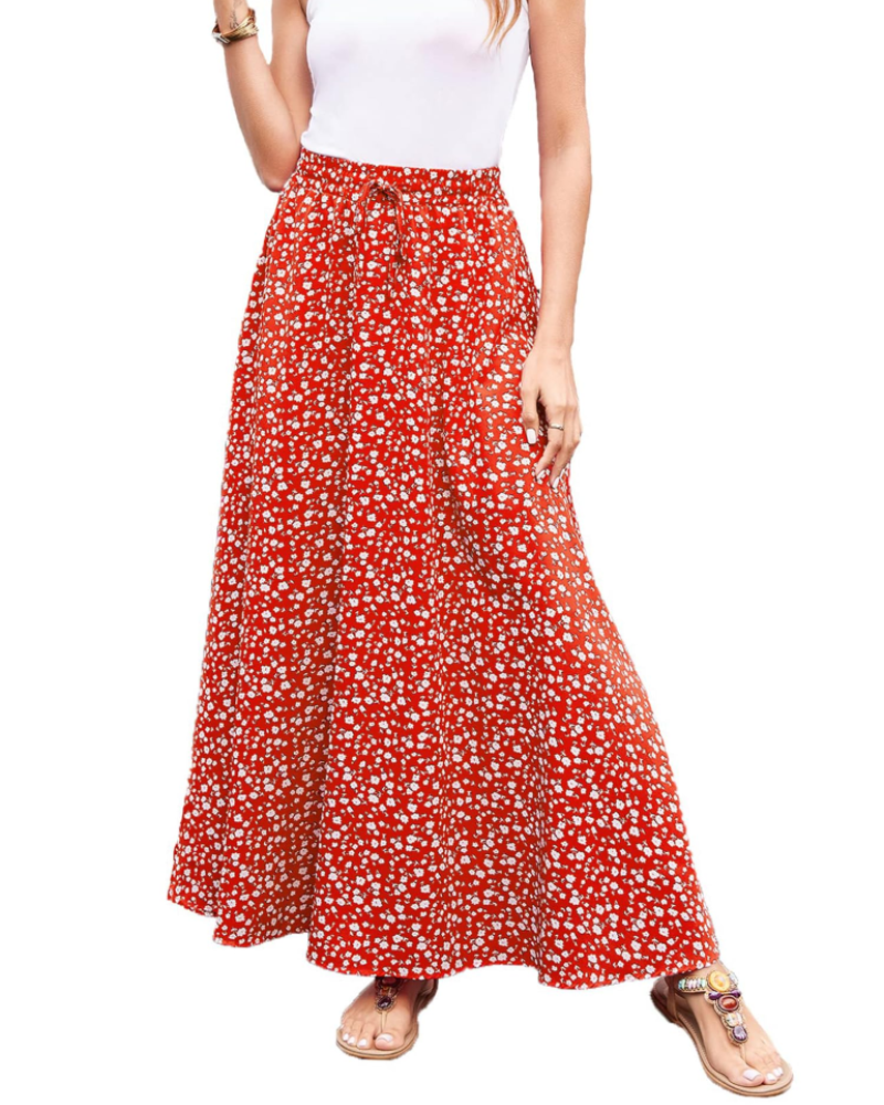 Gonna lunga floreale Marlowe Jupe da donna – Gonna bohemien lunga con vita elastica e coulisse