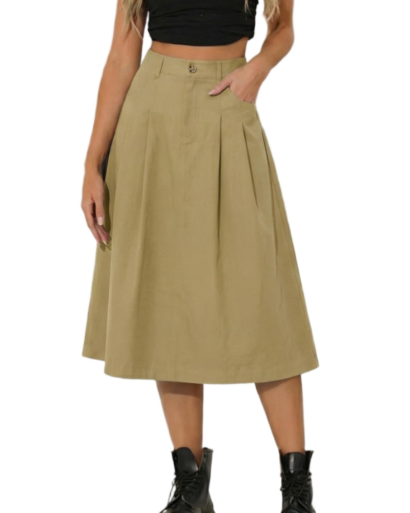 Gonna Midi Utility Rowan da Donna – Gonna a Vita Alta con Bottoni e Tasche
