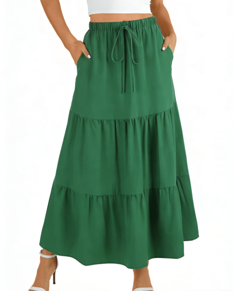 Gonna lunga svasata Grace Jupe Maxi da donna – con vita alta elastica e tasche