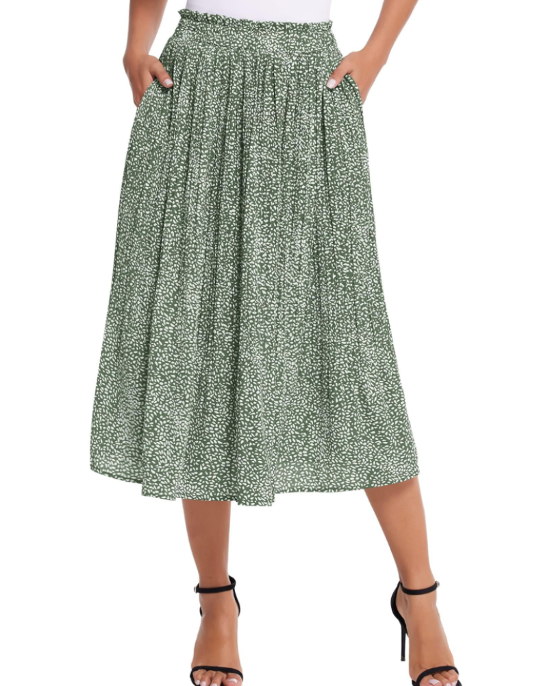 Everly Jupe Midi Plissée Damen – Gepunkteter Chiffonrock mit Taschen