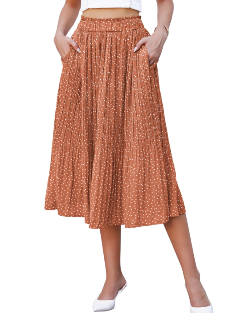 Everly Jupe Midi Plissée Damen – Gepunkteter Chiffonrock mit Taschen