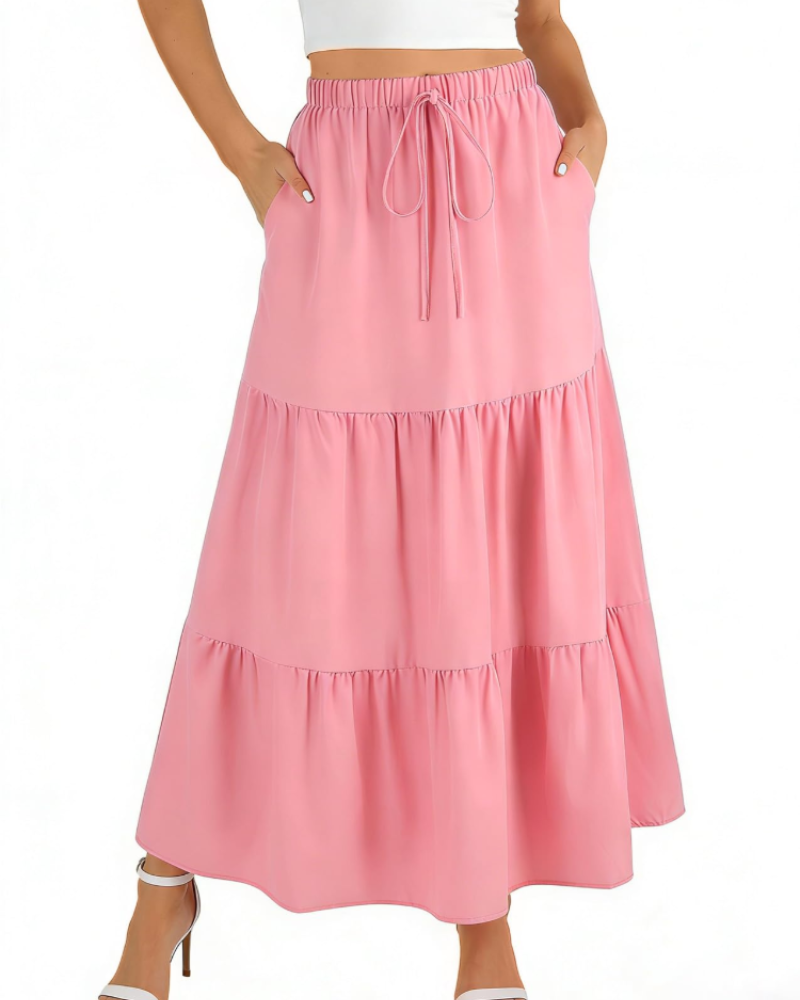 Gonna lunga svasata Grace Jupe Maxi da donna – con vita alta elastica e tasche
