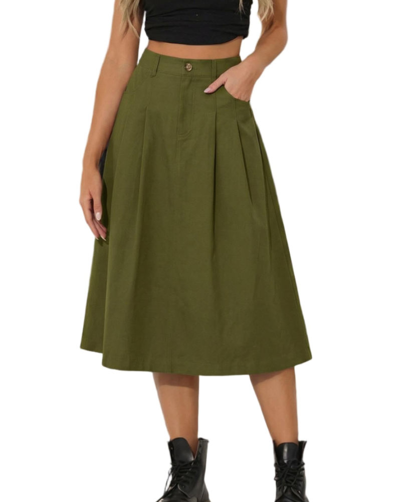 Gonna Midi Utility Rowan da Donna – Gonna a Vita Alta con Bottoni e Tasche