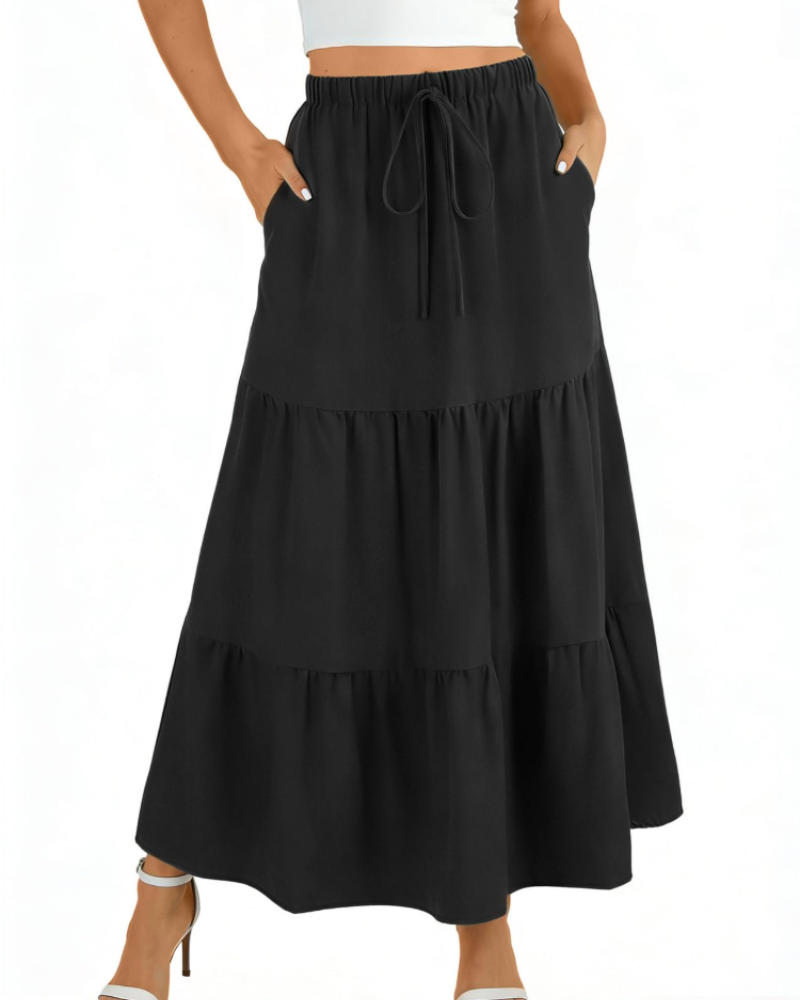 Gonna lunga svasata Grace Jupe Maxi da donna – con vita alta elastica e tasche