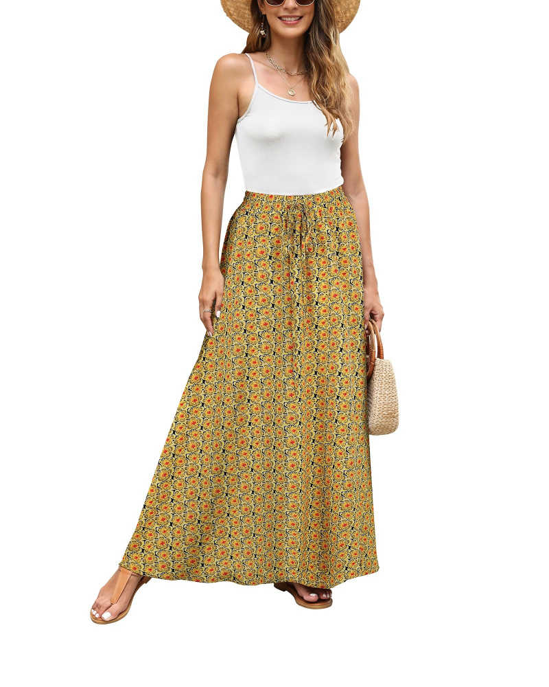 Gonna lunga floreale Marlowe Jupe da donna – Gonna bohemien lunga con vita elastica e coulisse