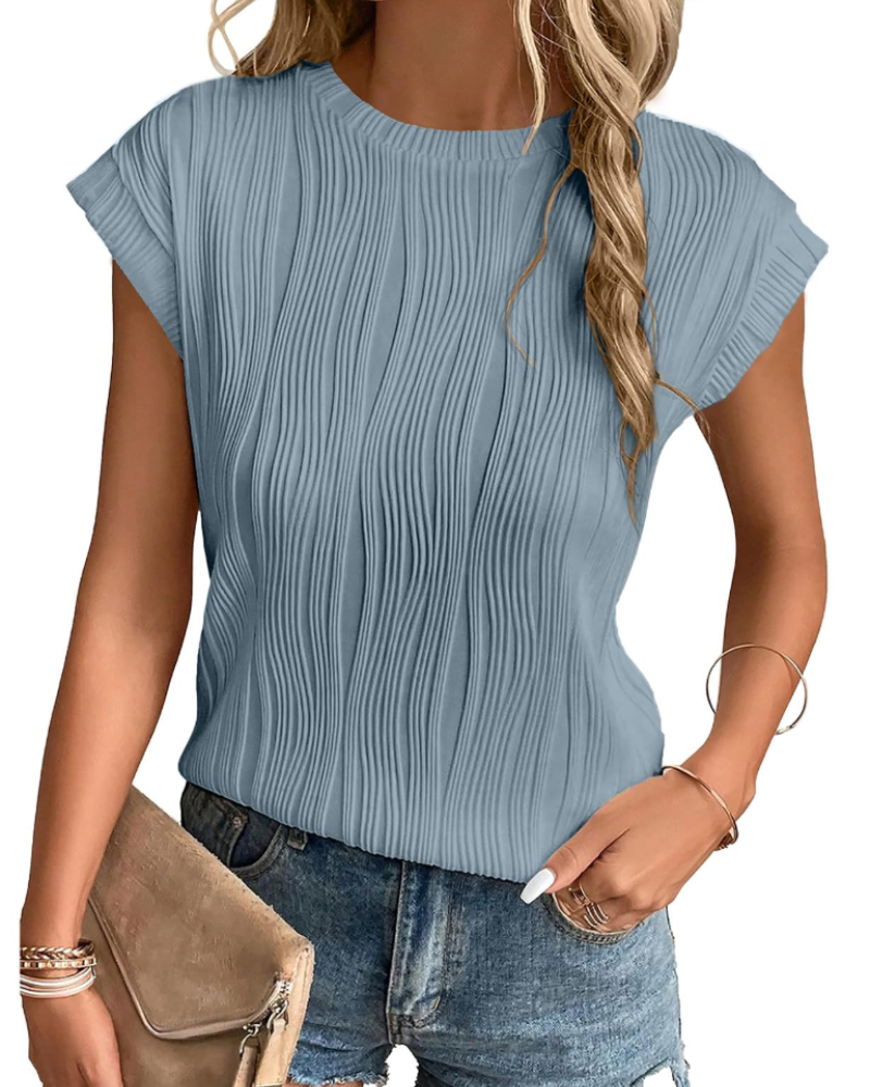 Γυναικείο T-Shirt Zuri – Τοπ από Υφασμάτινη Πλέξη με Μανίκια Νυχτερίδας & Χαλαρή Κοπή, Κομψό