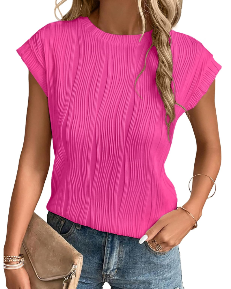 Γυναικείο T-Shirt Zuri – Τοπ από Υφασμάτινη Πλέξη με Μανίκια Νυχτερίδας & Χαλαρή Κοπή, Κομψό