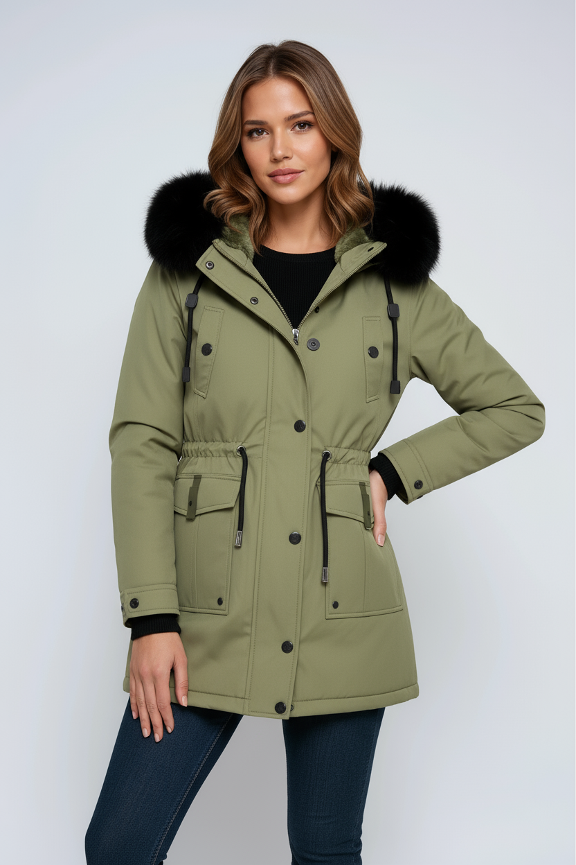 Leonor Damen Winterparka – Kapuze mit Kunstpelzkragen & Verstellbare Taille