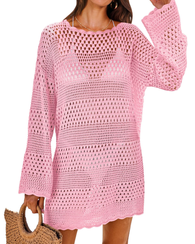 Vianney Rochie de Plajă Damă – Rochie Croșetată Transparentă, Cover-Up din Plasă Elegant pentru Vară