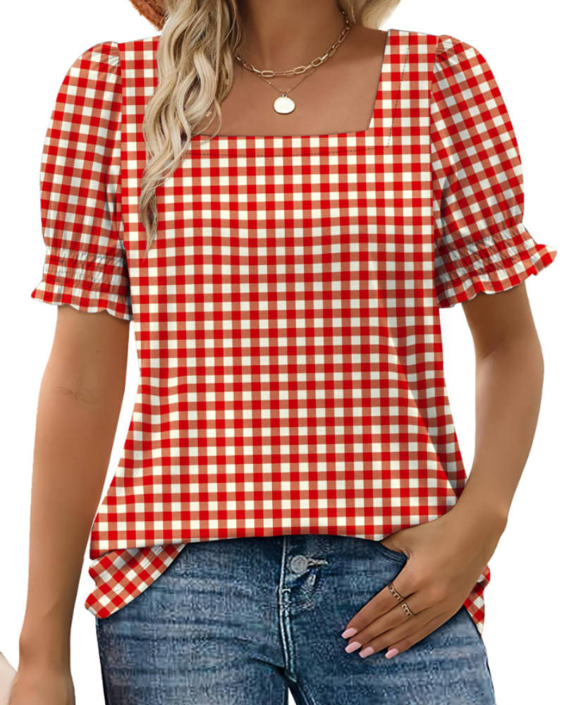 Vira Top Femme – tričko s hranatým výstřihem a volánovými rukávy, elegantní letní střih