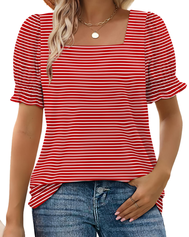 Vira Top Femme – tričko s hranatým výstřihem a volánovými rukávy, elegantní letní střih