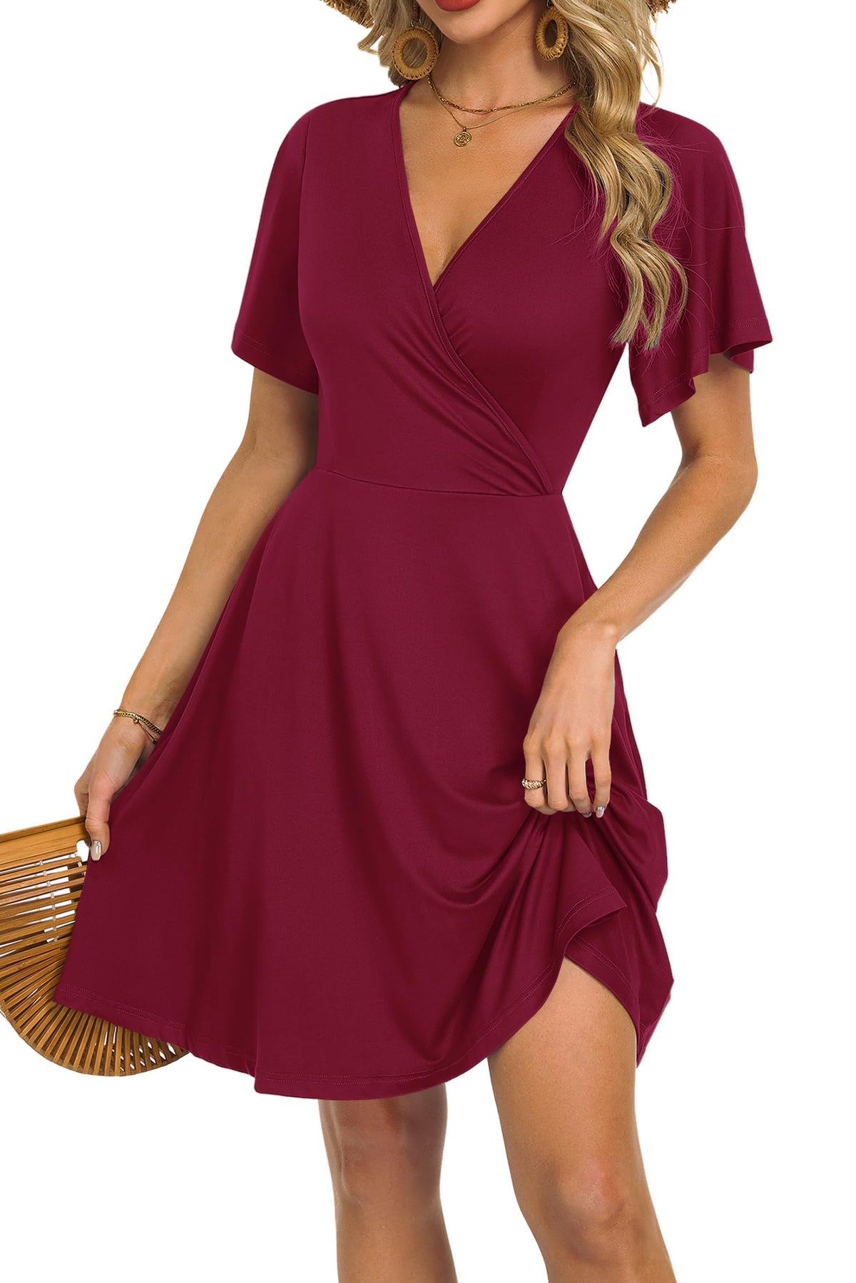 Mariselle Kleid Damen – Wickelkleid mit V-Ausschnitt, Blumenmuster, Empire-Taille & A-Linien Schnitt Sommer