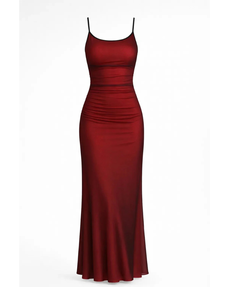 Quinn Maxikleid für Damen – Langes, tailliertes, plissiertes Kleid mit feinen Trägern, elegant