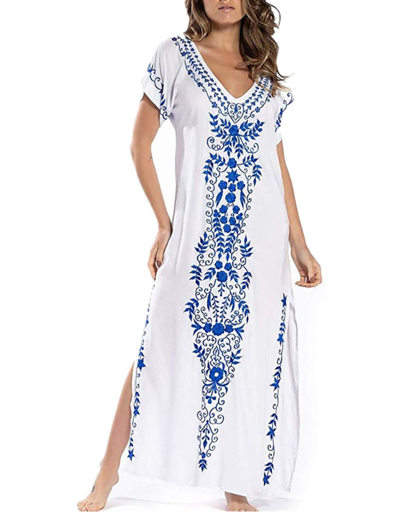 Aurora Cache-Maillot Mujer – Vestido Largo Tropical con Escote en V o Hombro Descubierto