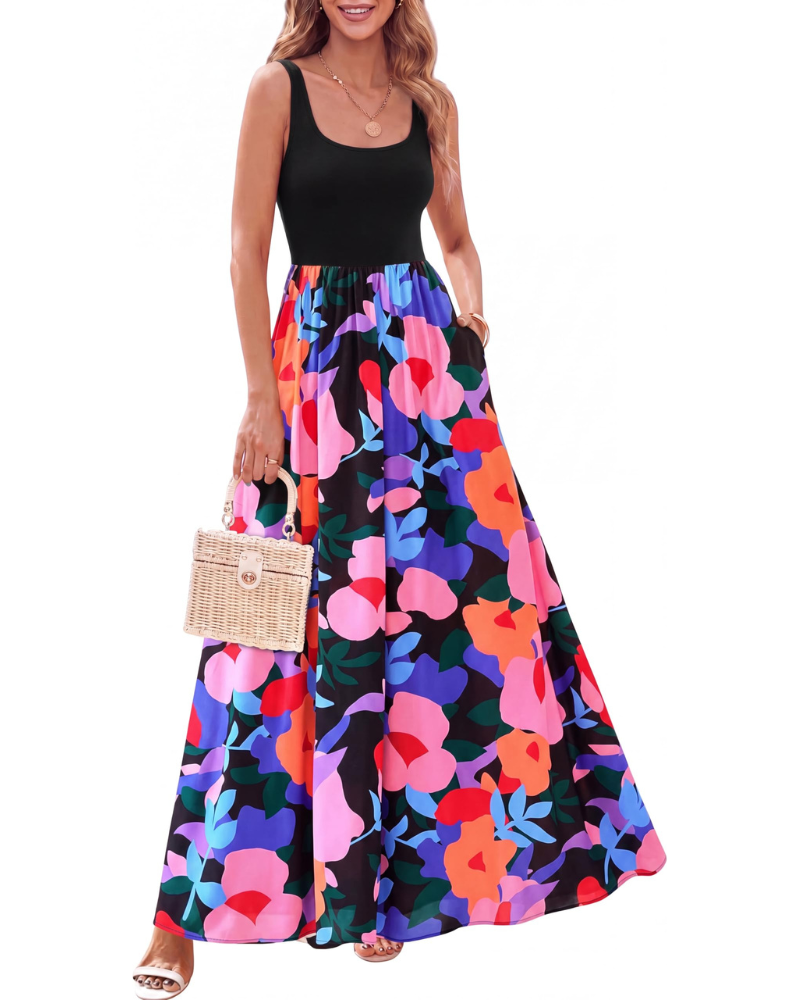 Sophia Floral Maxi Dress for Women – Sleeveless Bohemian A-Line Dress
