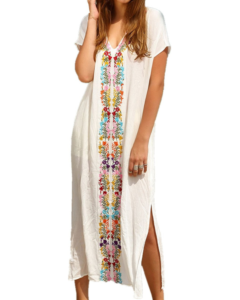 Aurora Cache-Maillot Mujer – Vestido Largo Tropical con Escote en V o Hombro Descubierto