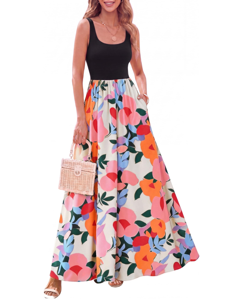 Sophia Floral Maxi Dress for Women – Sleeveless Bohemian A-Line Dress
