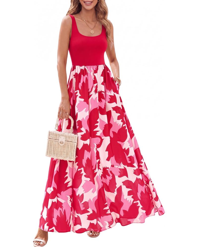 Sophia Floral Maxi Dress for Women – Sleeveless Bohemian A-Line Dress