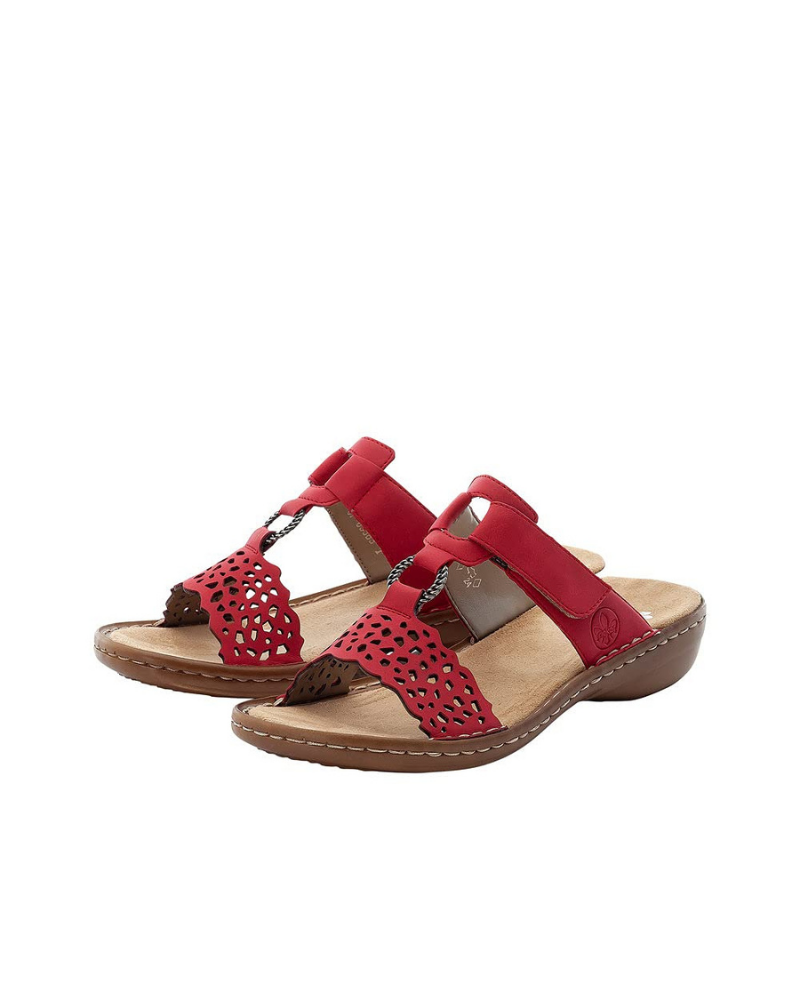 Reese Women's Mules – Red Faux Leather Mules with Decorative Strap & Comfortable Sole