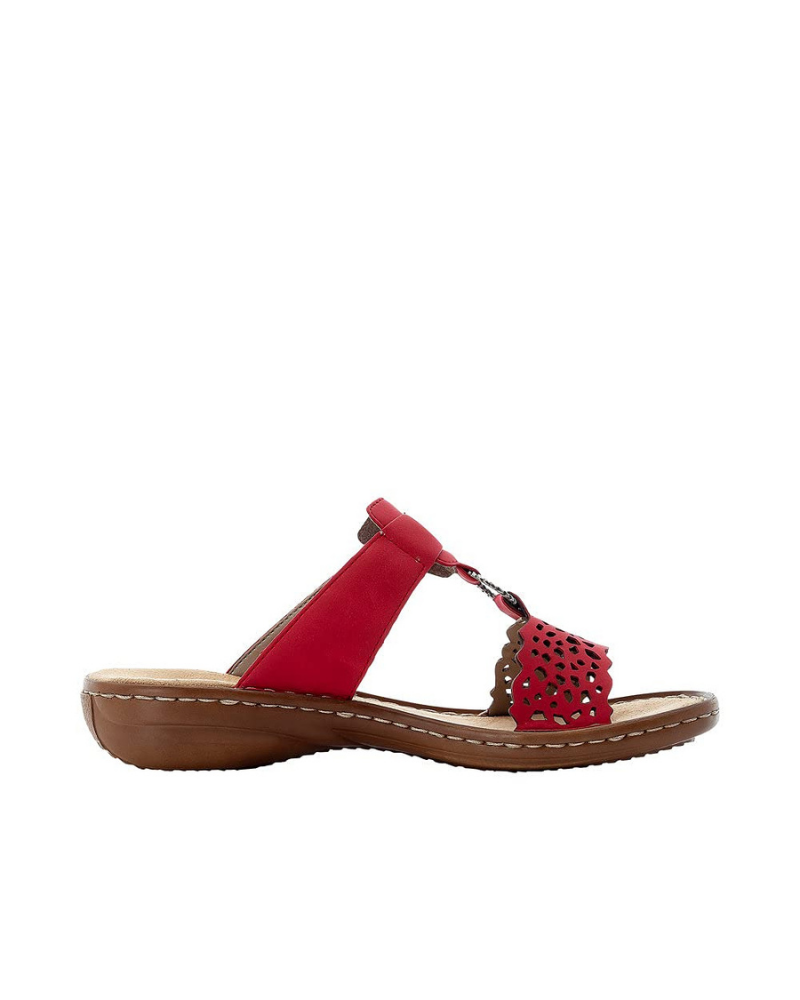 Reese Mules Femme – Mules Rouges en Similicuir avec Bride Décorative & Semelle Confort