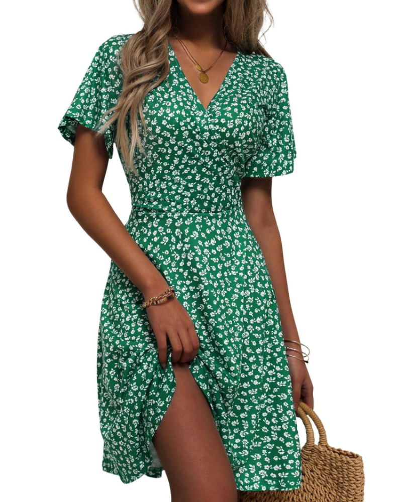 Mella jurk dames – overslagjurk met bloemenprint en V-hals, A-lijn pasvorm en volantdetails