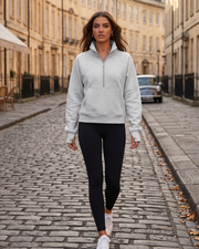 Sudadera Tina de media cremallera para mujer – Cuello alto, forro polar y bolsillo canguro