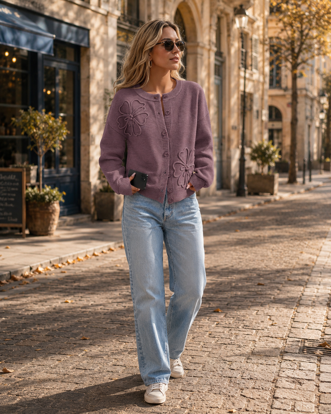 Cárdigan Vanney para mujer – Flores 3D, abotonado y corte desenfadado