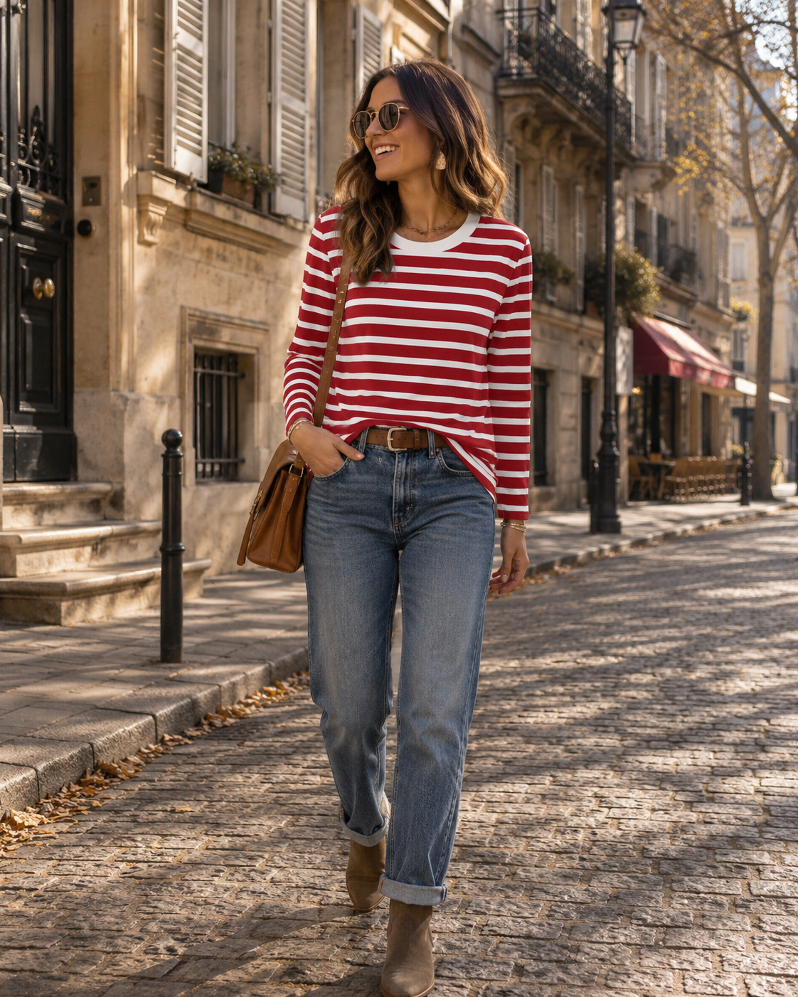 Marcy Women's Striped Top – Long Sleeves, Ribbed Crew Neck & Relaxed Fit