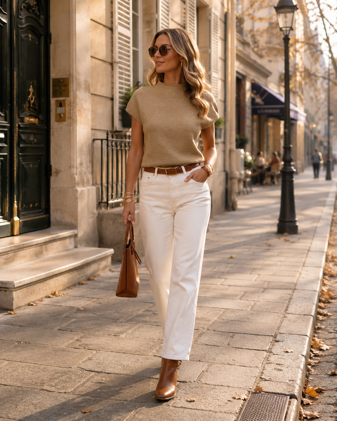 Jersey de punto Lian para mujer – Cuello alto, mangas cortas y corte relajado