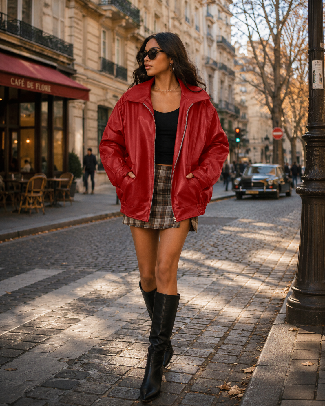 Friar Damenjacke in Lederoptik – Oversize-Schnitt, breiter Kragen, Reißverschluss und Taschen