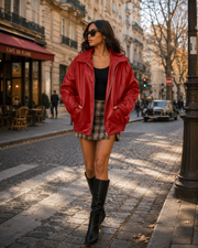 Women's Friar Faux Leather Jacket – Oversized Fit, Wide Collar, Zip-Up & Pockets
