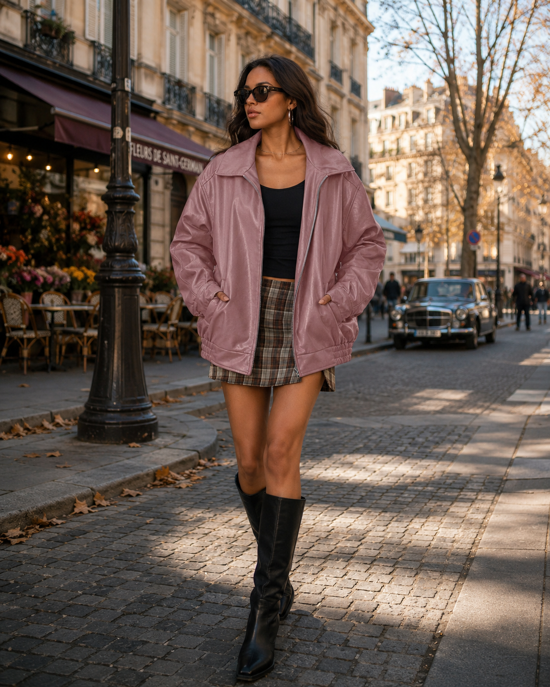 Friar Damenjacke in Lederoptik – Oversize-Schnitt, breiter Kragen, Reißverschluss und Taschen