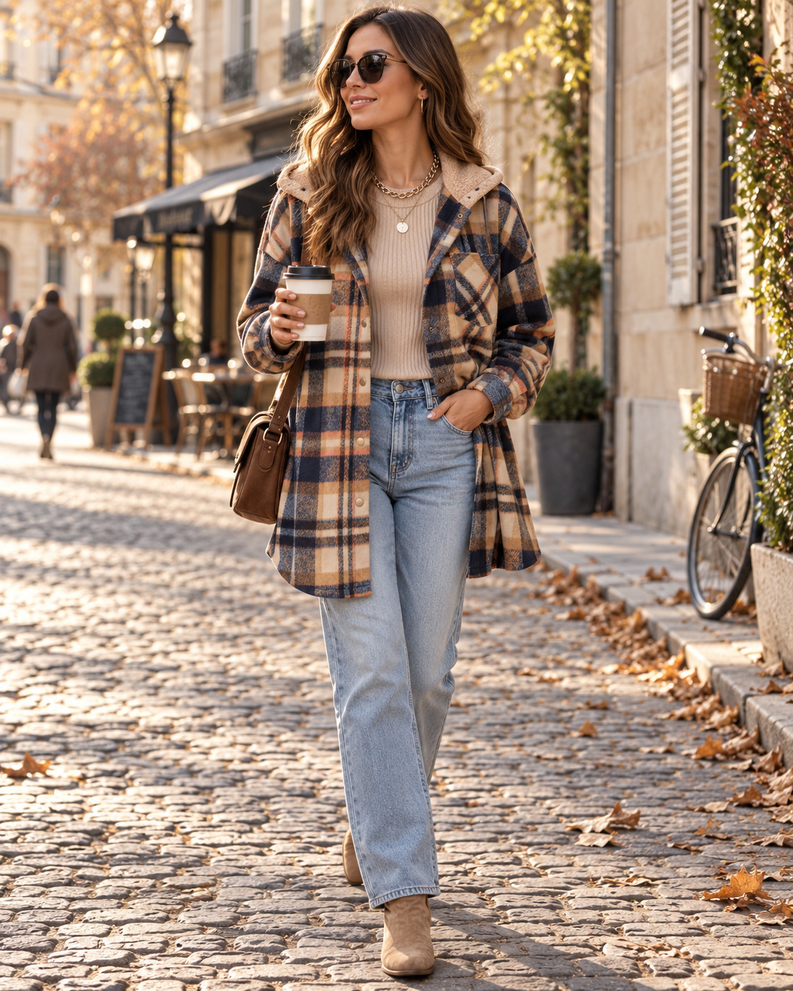 Arcy Damen-Hemdjacke mit Karomuster – Kapuze, Fleecefutter, Oversize-Schnitt, Knopfleiste