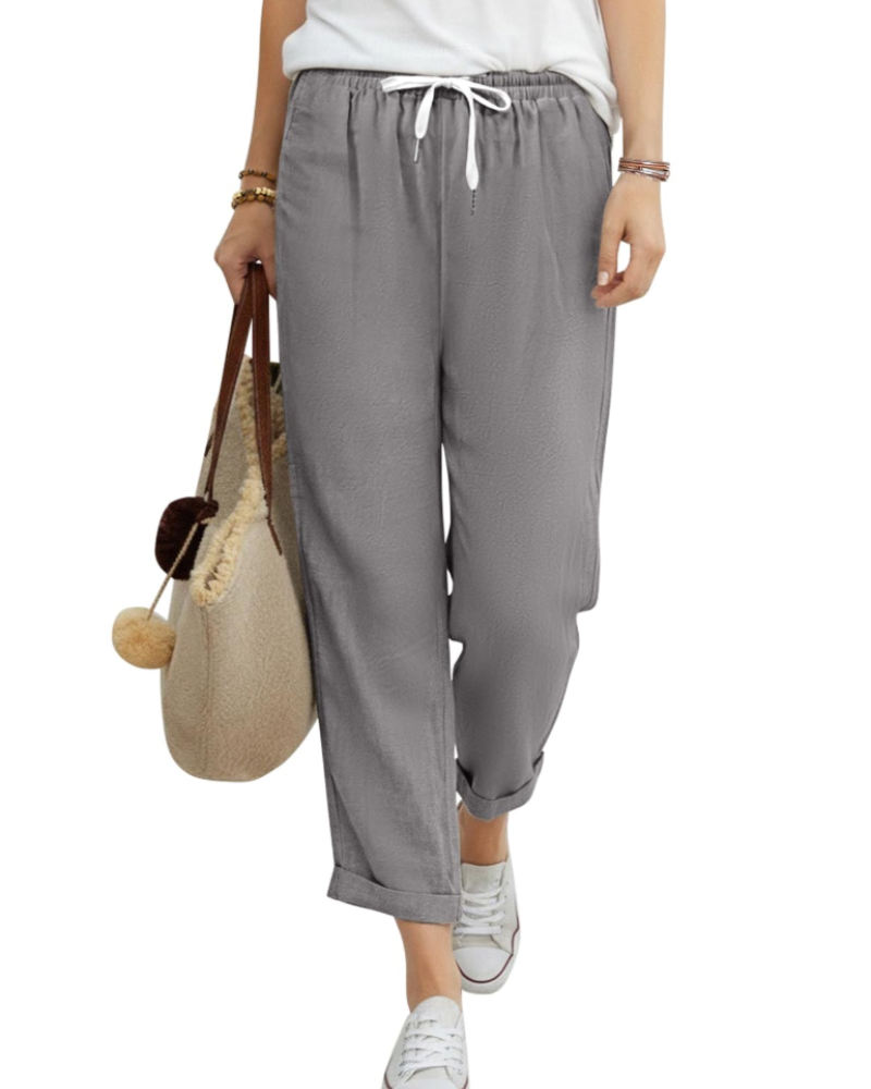 Maelis Pantalon 7/8 Femme – 100% Coton, Taille Élastique à Cordon & Poches