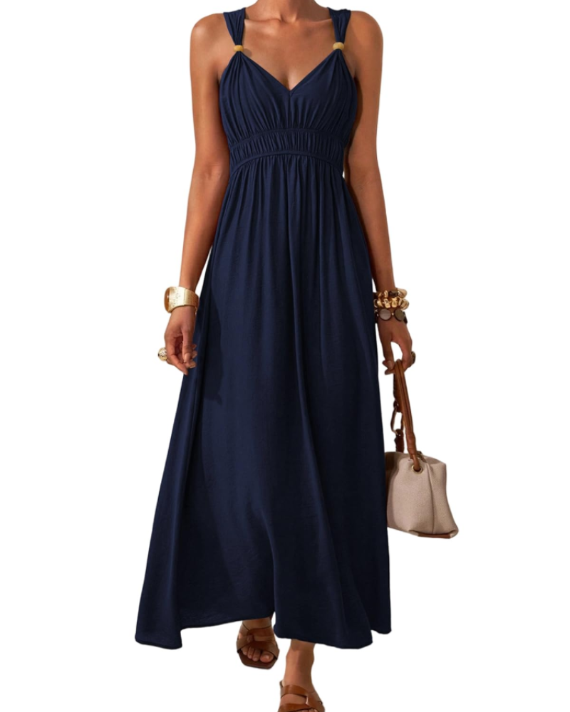 Women’s Long Seren Dress – V-Neck, High Waist, Flared Cut & Bohemian Style