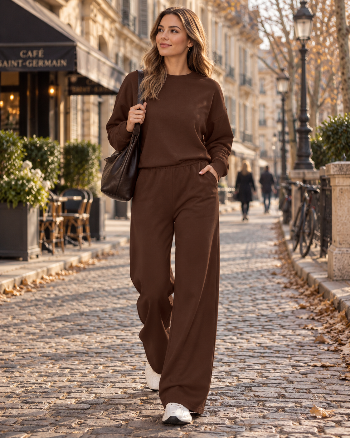 Set de damă Twyla din 2 piese – Hanorac supradimensionat cu guler rotund și pantaloni largi cu talie înaltă