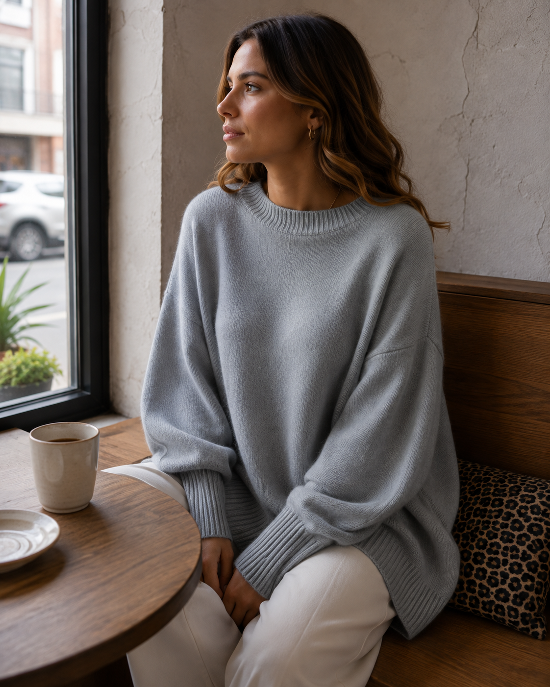 Poncho de malha Blythe para mulher – Malha suave, mangas morcego e bainha assimétrica