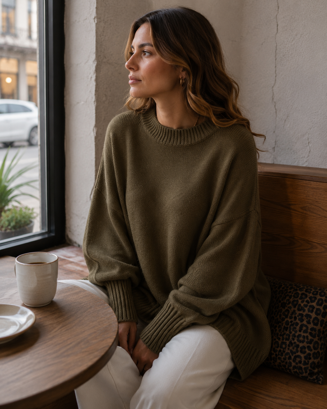 Poncho de malha Blythe para mulher – Malha suave, mangas morcego e bainha assimétrica