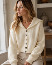Sloane Women's Knit Cardigan – Sailor Collar, Buttoned & Ribbed Texture