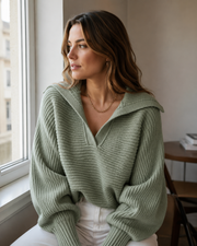 Maglia da donna Tinsley con colletto polo, taglio ampio e maniche lunghe