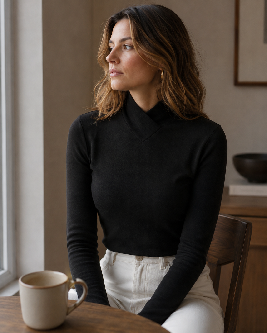Hadley Women’s Turtleneck Sweater – Crossed Neckline, Fitted Cut & Long Sleeves