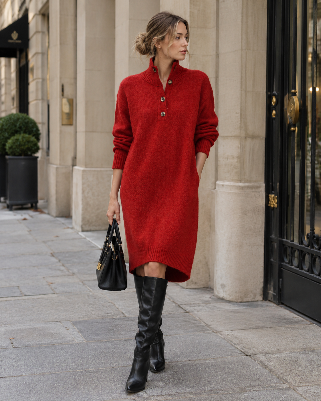 Vestido de malha midi para mulher Kaia – malha suave, gola alta e corte descontraído