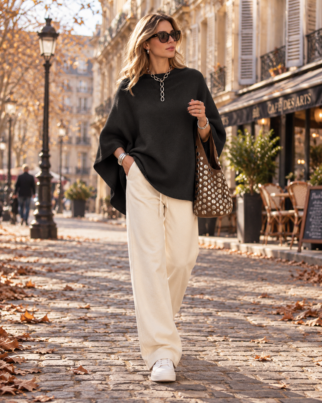 Poncho da donna Bella in maglia – Collo a barca, maniche a pipistrello e orlo asimmetrico