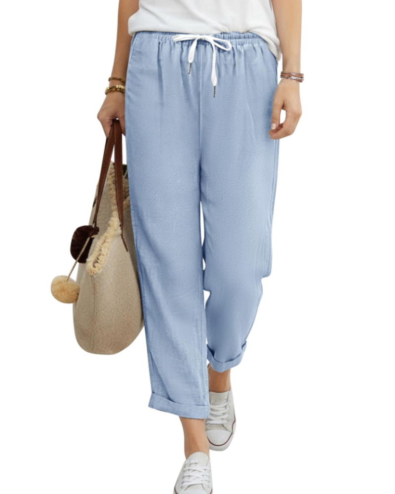 Maelis Women’s 7/8 Trousers – 100% Cotton, Elastic Waist with Drawstring & Pockets