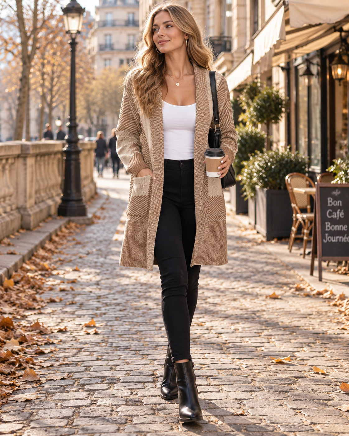 Sally lang ternet cardigan til kvinder – oversize-pasform, åben front og store lommer