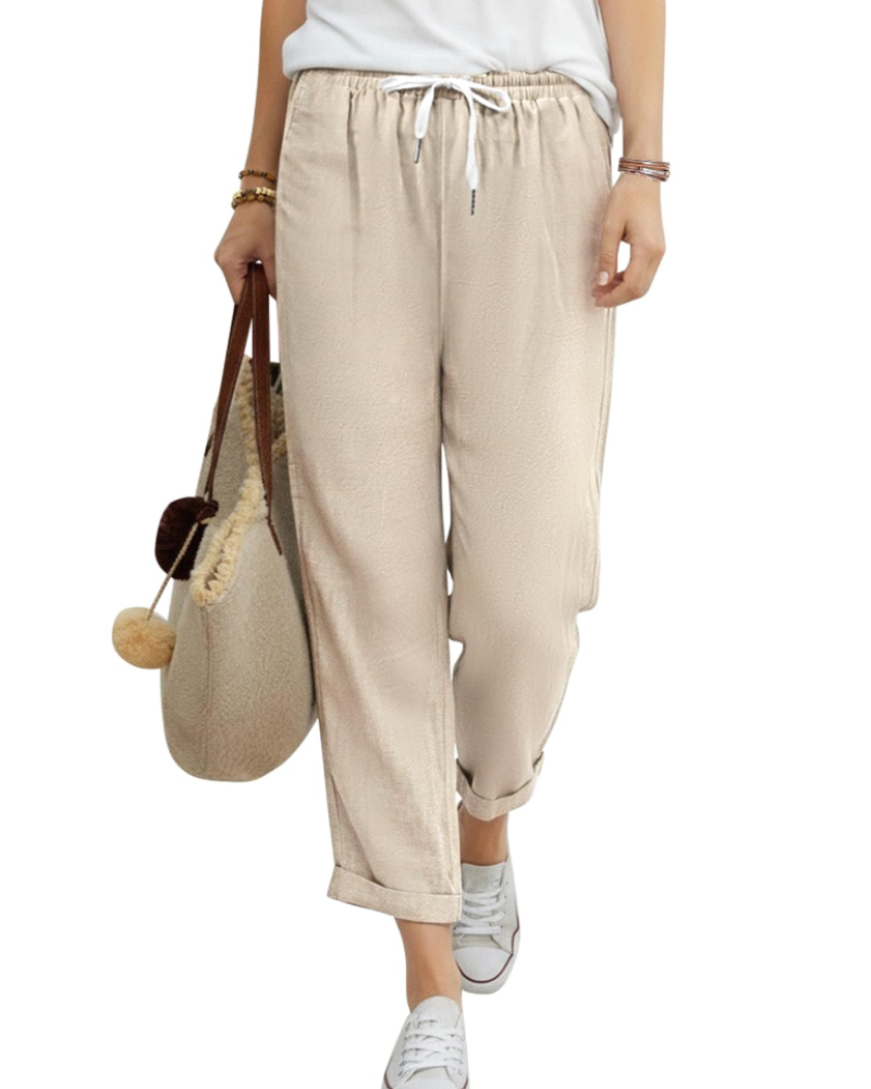Maelis Pantalon 7/8 Femme – 100% Coton, Taille Élastique à Cordon & Poches